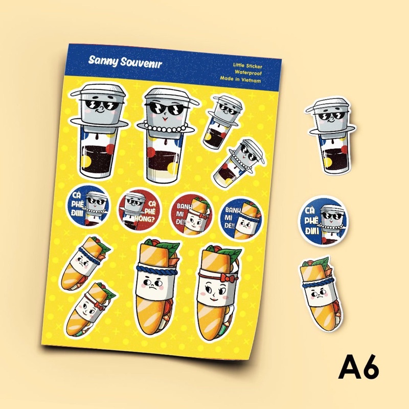 Sticker hình ảnh Bánh mì Cafe sữa đá ngộ nghĩnh quà tặng lưu niệm Việt Nam SanNy