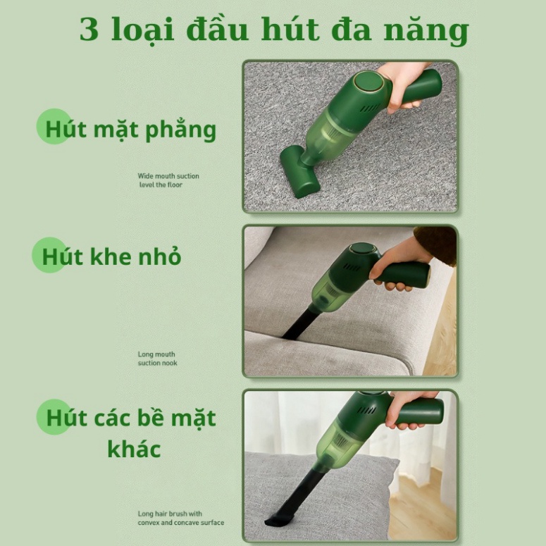 Máy Hút Bụi Cầm Tay Mini Không Dây Fujiwaga, Hút Bụi Giường, Thảm, Sofa, Ô Tô, Lông Thú Cưng (BẢN MỚI NHẤT SẠC ĐIỆN)