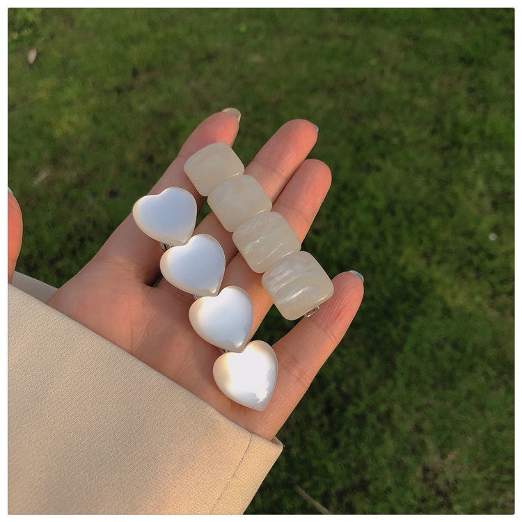 Set 2 kẹp tóc đính đá hình vuông/ trái tim xinh xắn toàn diện cho nữ