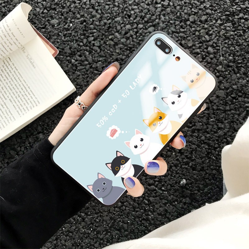 ốp lưng iphone kính cường lực chống bẩn ốp iphone hình đàn mèo đủ mã k175