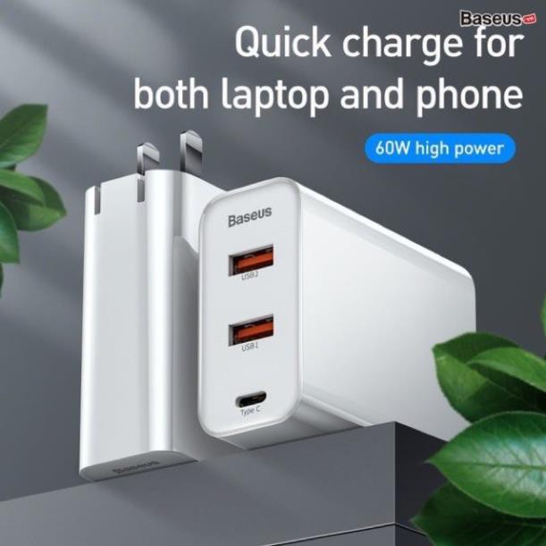 Củ sạc siêu nhanh Baseus ( EU910 ) công xuất 60W Sạc Nhanh Quick Charge 4.0 3.0 2 cổng USB Đa Năng Sạc Cho iPhone Xiaomi