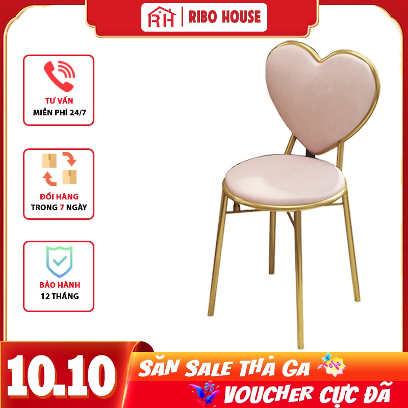 Ghế tim bàn trang điểm RIBO HOUSE bọc đệm, ghế trang trí phòng khách tiệm nails spa quáncà phê RIBO60