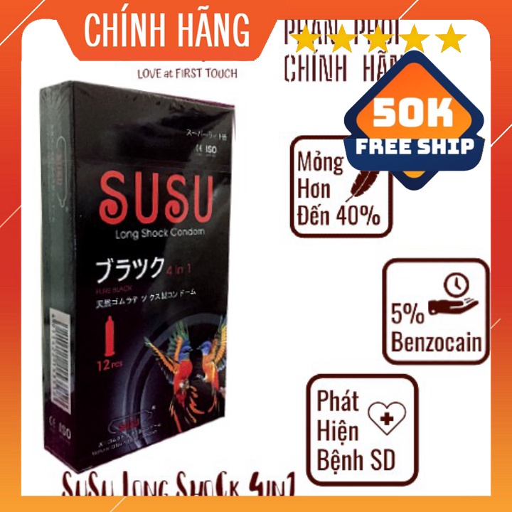 [XẢ HÀNG] Bao cao su SUSU 4IN1 siêu mỏng, trơn, kéo dài Nhật Bản - Hộp 12 chiếc