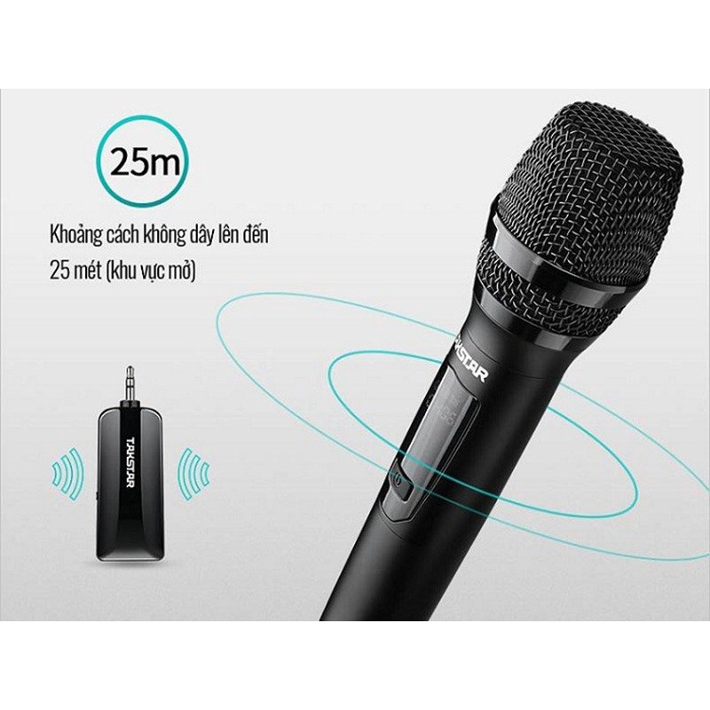 Micro Hát Karaoke Takstar TS-K201 Không Dây Độ Nhạy Cao, Chống Nhiễu, Khoảng Cách Xa, Chính Hãng Cao Cấp Bảo Hành 1 Năm