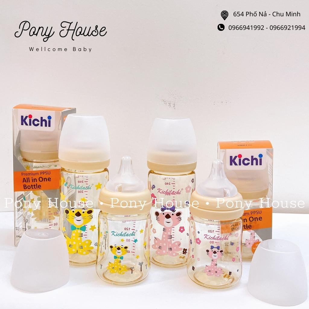 Bình Sữa Kichilachi Cổ Rộng Nhựa PPSU Có Cảm Biến Nhiệt Cao Cấp Kèm Núm Ti Siêu Mềm 160ml/270ml (Chính Hãng)