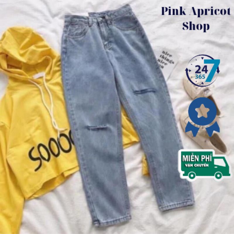 Quần bò baggy nữ quần jean baggy nữ quần jeans nữ cạp cao Pink Apricot Shop