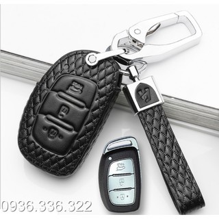 Bao da chìa khóa ô tô + móc khóa cao cấp cho xe Hyundai Grand i10 smartkey