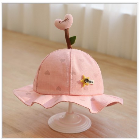 [Quá đẹp] Mũ nón vải vành tròn mầm cây trái tim cho bé