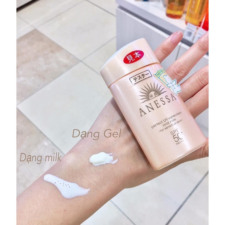 xả kho giá gôc Kem chống nắng Anessa Perfect UV Sunscreen Aqua Mild #Milk 60ml- Màu hồng da nhạy cảm