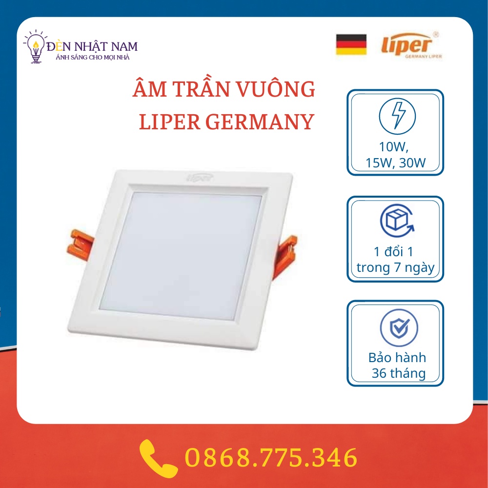 Đèn âm trần VUÔNG LIPER vỏ nhôm đúc nguyên khối, nhập khẩu nguyên chiếc, lỗ khoét 101x43, 119x43