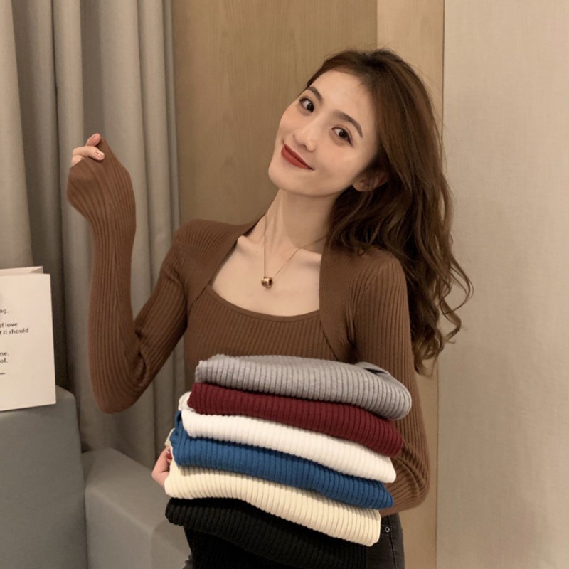 Áo len tăm cổ vuông áo dệt kim dài tay Quảng Châu Cao Cấp T2G5