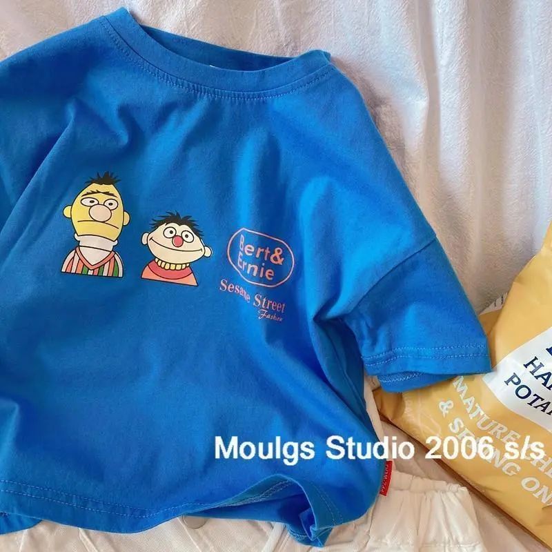 Áo Thun Cotton Ngắn Tay In Hoạt Hình Thời Trang Mùa Hè Hàn Quốc Dành Cho Bé Trai 2023