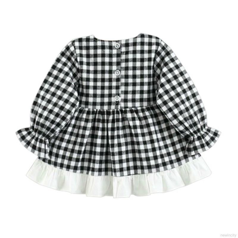 Đầm Xòe Dài Tay Họa Tiết Kẻ Ca Rô Cho Bé