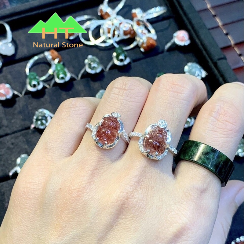 Nhẫn Bạc Tì Hưu Thiên Lộc đá TA tóc đỏ nhỏ xinh