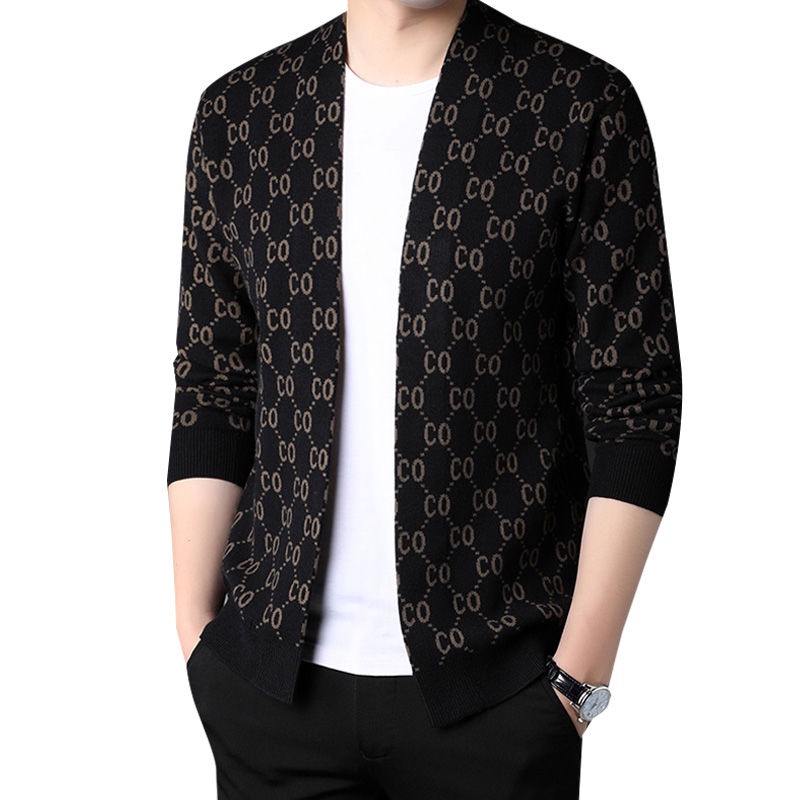 Áo Khoác Cardigan Dệt Kim Dáng Rộng In Họa Tiết Kiểu Hàn Quốc Thời Trang Xuân Thu Cho Nam 2022