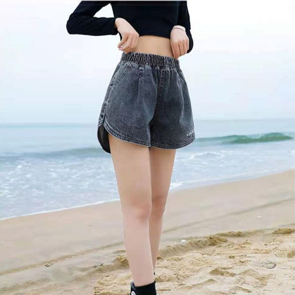 Quần Short Denim Ống Rộng Lưng Cao Co Giãn Dễ Phối Đồ Thời Trang Cho Nữ