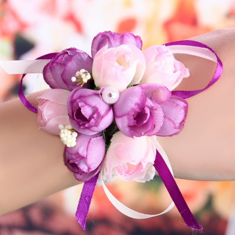 Vòng Hoa Hồng Đeo Cổ Tay Cô Dâu, Phù Dâu, Trang Trí Đám Cưới, Gói Hộp Quà Tặng, Nơ Rút Hình Hoa