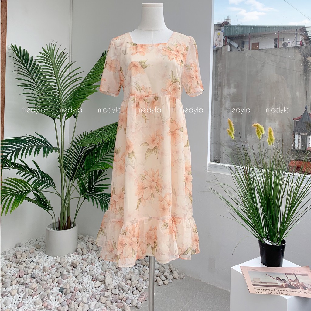 MEDYLA - Váy bầu mùa hè xinh thiết kế 2 lớp tơ hoa lót lụa cho bầu đi chơi, du lịch - VS745