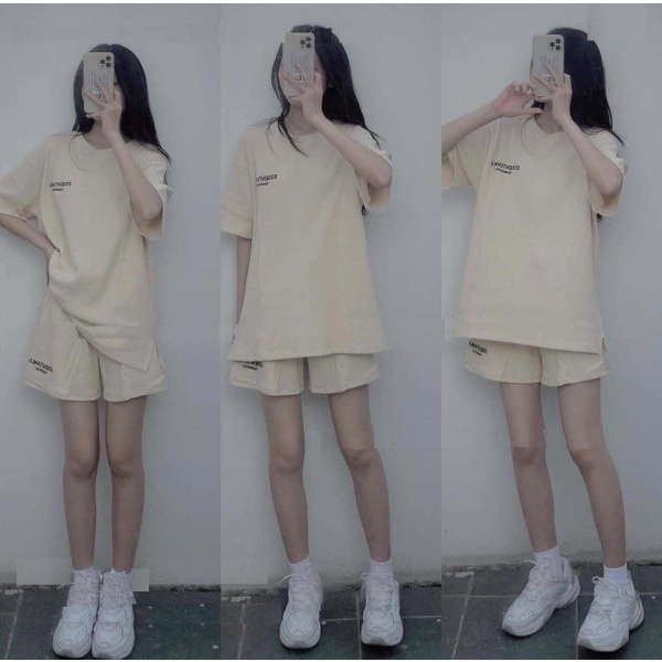 Set thun thêu chữ unsp kiểu basic unisex - Bộ cộc trơn nhiều màu dáng rộng áo kèm quần đôi nam nữ