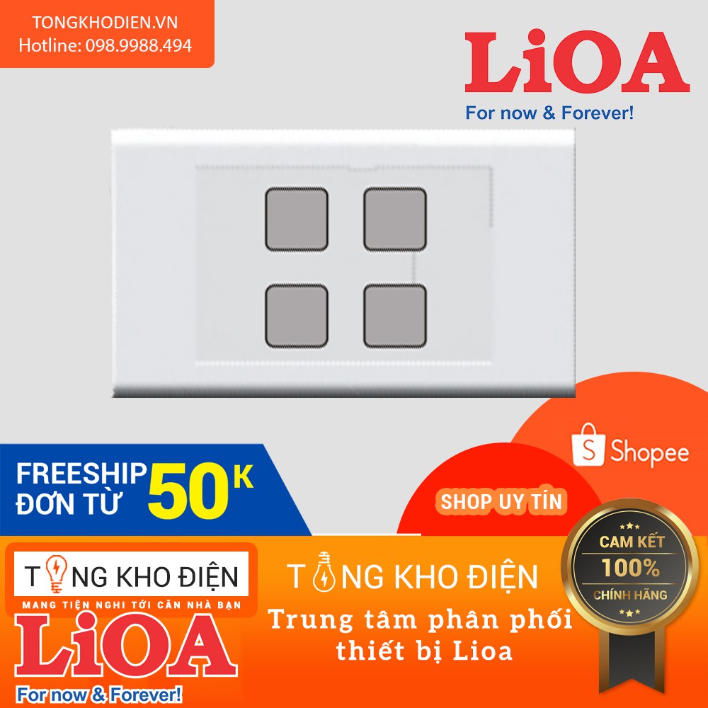 Mặt 4 lỗ LiOA chính hãng, Nhựa TRẮNG - Tiếp điểm ĐỒNG