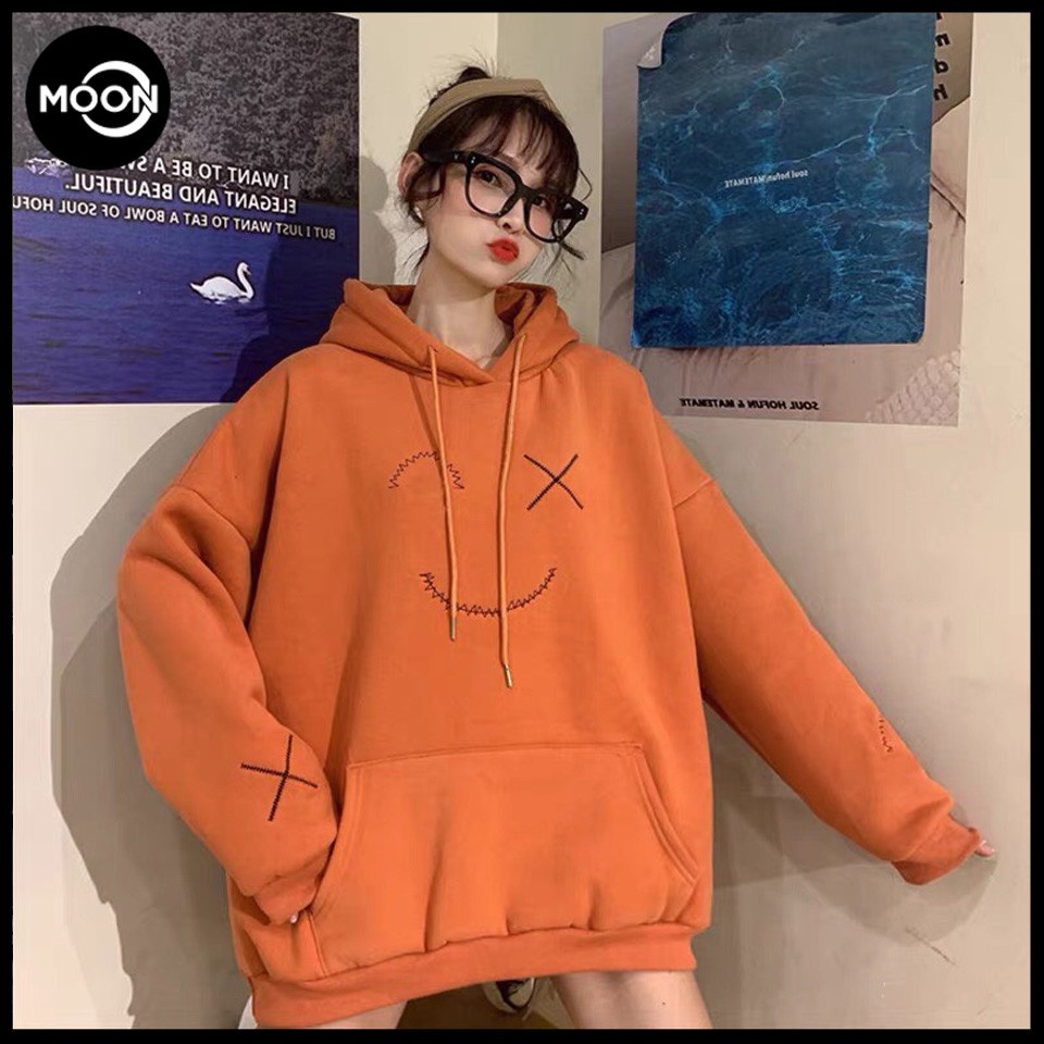 Áo khoác nam nữ. Áo hoodies chất nỉ màu cam họa tiết mặt cười form rộng kiểu dáng unisex | BigBuy360 - bigbuy360.vn