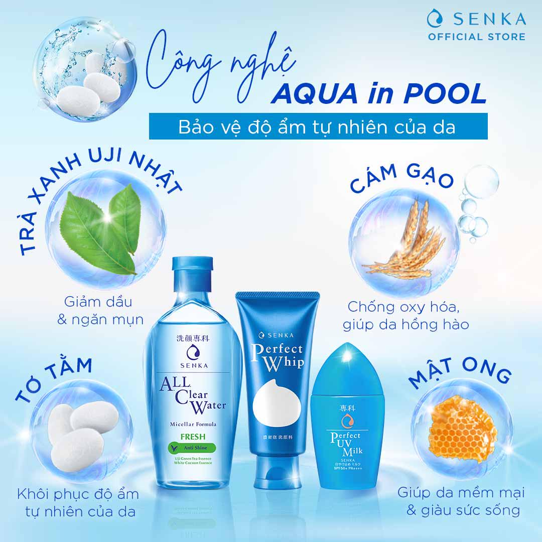 Combo Senka Làm Sạch Chống Nắng Kiềm Dầu Hoàn Hảo (Water Fresh 230ml + Perfect Whip 120g + UV Milk 40ml)