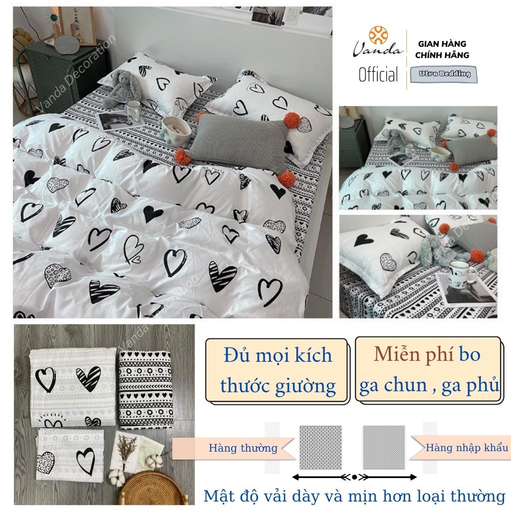 Bộ chăn ga gối Cotton Poly Vanda nhập khẩu họa tiết Trái tim Miễn Phí bo chun drap giường