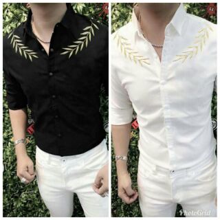 Áo sơ mi nam quảng châu thêu hình lá (Kèm ảnh thật)