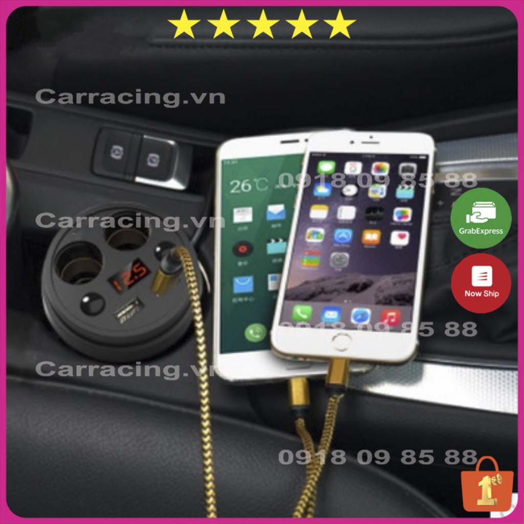 Tẩu Sạc Ô TÔ CARRACING Cốc chia sạc nhanh TRÒN chất lượng cao (2 tẩu tròn 2 USB) bảo hành 6 tháng - Đèn Led báo Vol | BigBuy360 - bigbuy360.vn