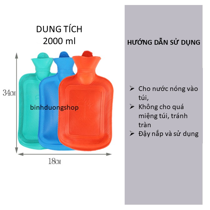 Túi chườm cao su nóng, lạnh cỡ lớn 2000ml giảm đau, giảm viêm - giao màu ngẫu nhiên