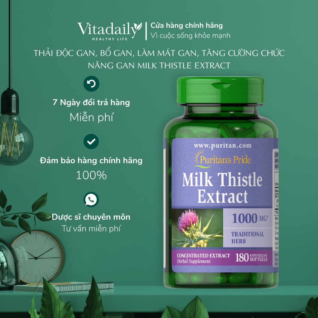 Thải Tăng Cường Chức Năng Gan Milk Thistle Extract 1000Mg 90 - 180 Viên Puritan's Pride