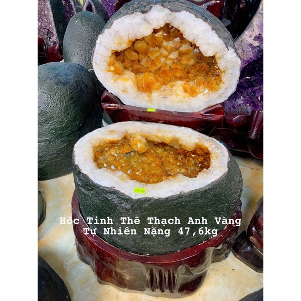 Hốc Đá Tinh Thể Vàng Phong Thuỷ, Bát Tụ Bảo Tinh Thể Vàng Phong Thuỷ