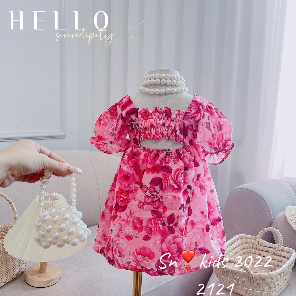 Váy hoa nhí hở lưng cho bé gái, váy tơ hoa ép chun hở lưng 4 màu dễ thương cho bé