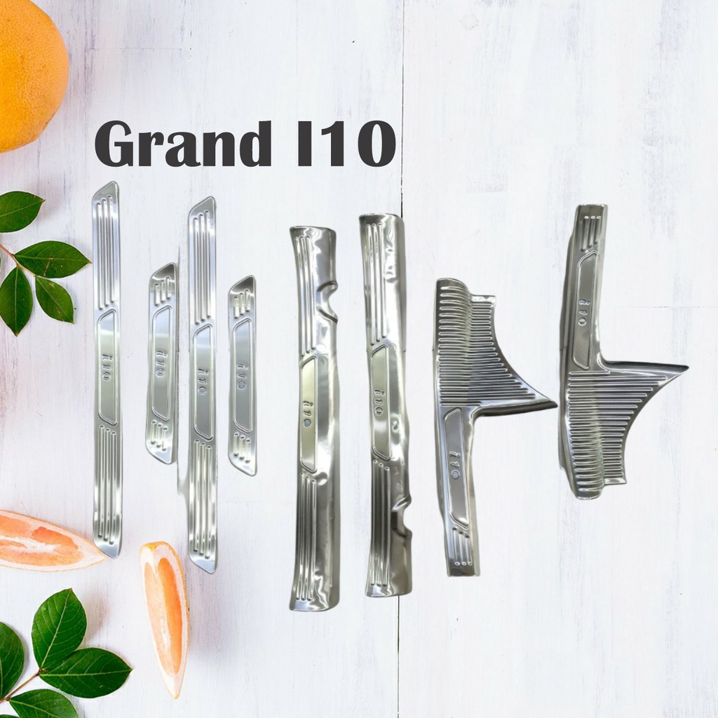 Ốp Bậc Cửa Inox Cho Xe Grand I10 2015 đến 2022 - MẪU INOX