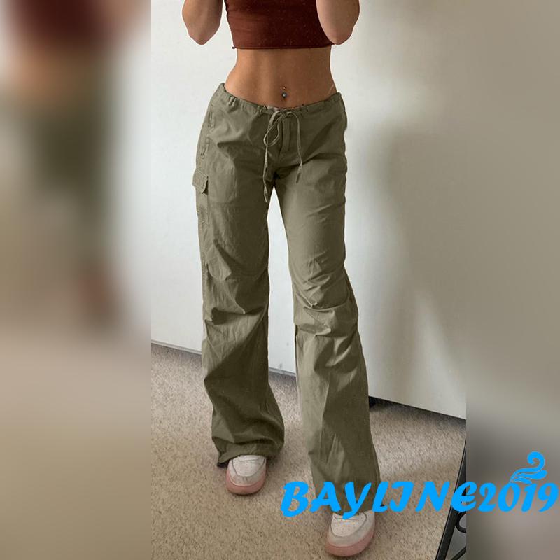 Quần Dài Ống Rộng Màu Trơn Cài Nút Có Túi Phong Cách Đường Phố Thời Trang Cho Nữ