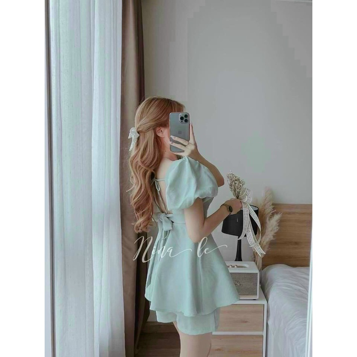 [ Miễn Phí Ship 2022 ] Set bộ đùi vải for áo cổ vuông hở lưng kèm quần ngắn, set bộ hai món kiểu dáng thời trang