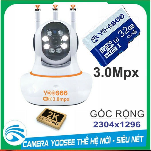 [kèm thẻ 32gb 64gb] Camera ip Yoosee 3 Râu 3.0 mới siêu nét ban đêm có mầu