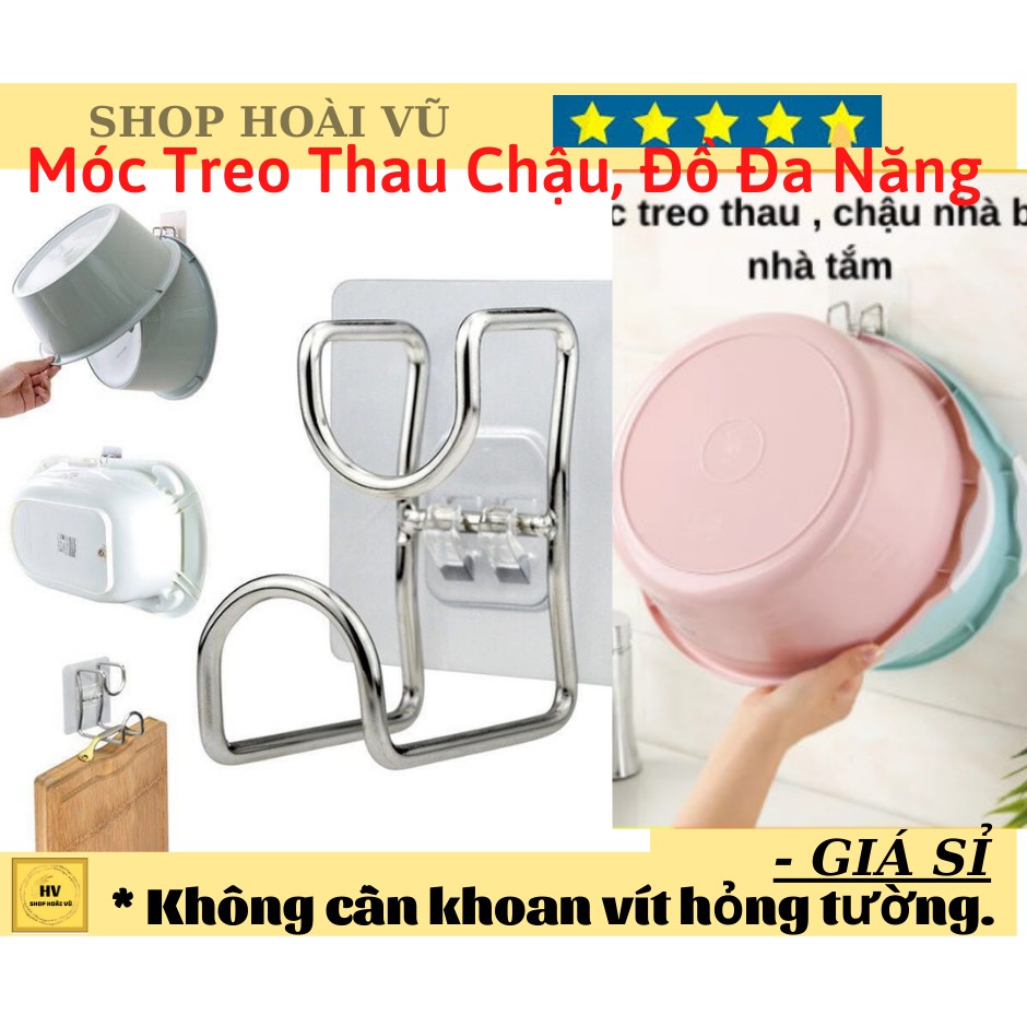 Giá Móc Treo Thau Chậu, Đồ, Khăn Dán Tường Nhà Tắm Chịu Lực Siêu Chắc Siêu Bền Inox 304 Đa Năng