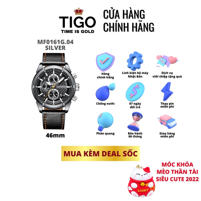 Đồng hồ nam MINI FOCUS MF0161G.04 dây da thật màu viền thép không gỉ màu bạc 3 kim hàng chính hãng cao cấp Nhật Bản dde