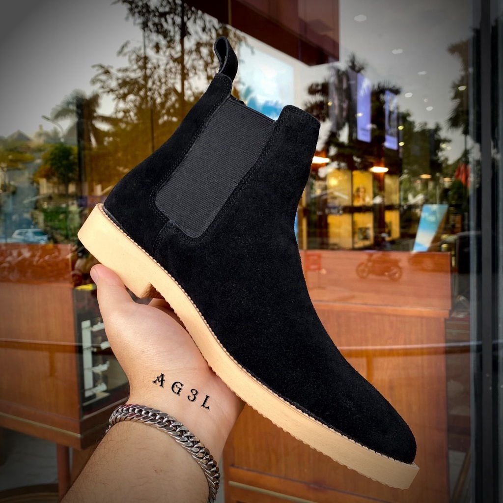 Giày Chelsea Boot da lộn màu đen đế cao su đúc độn 3.5cm | BigBuy360 - bigbuy360.vn