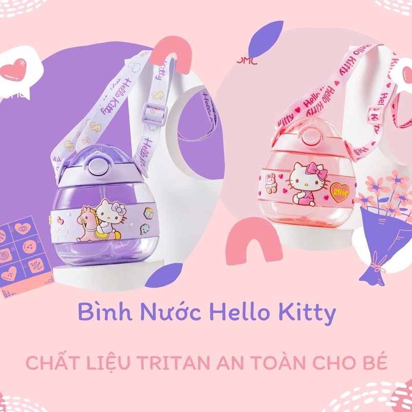 Bình Nước Dây Đeo Nhựa Tritan Kitty Cho Bé