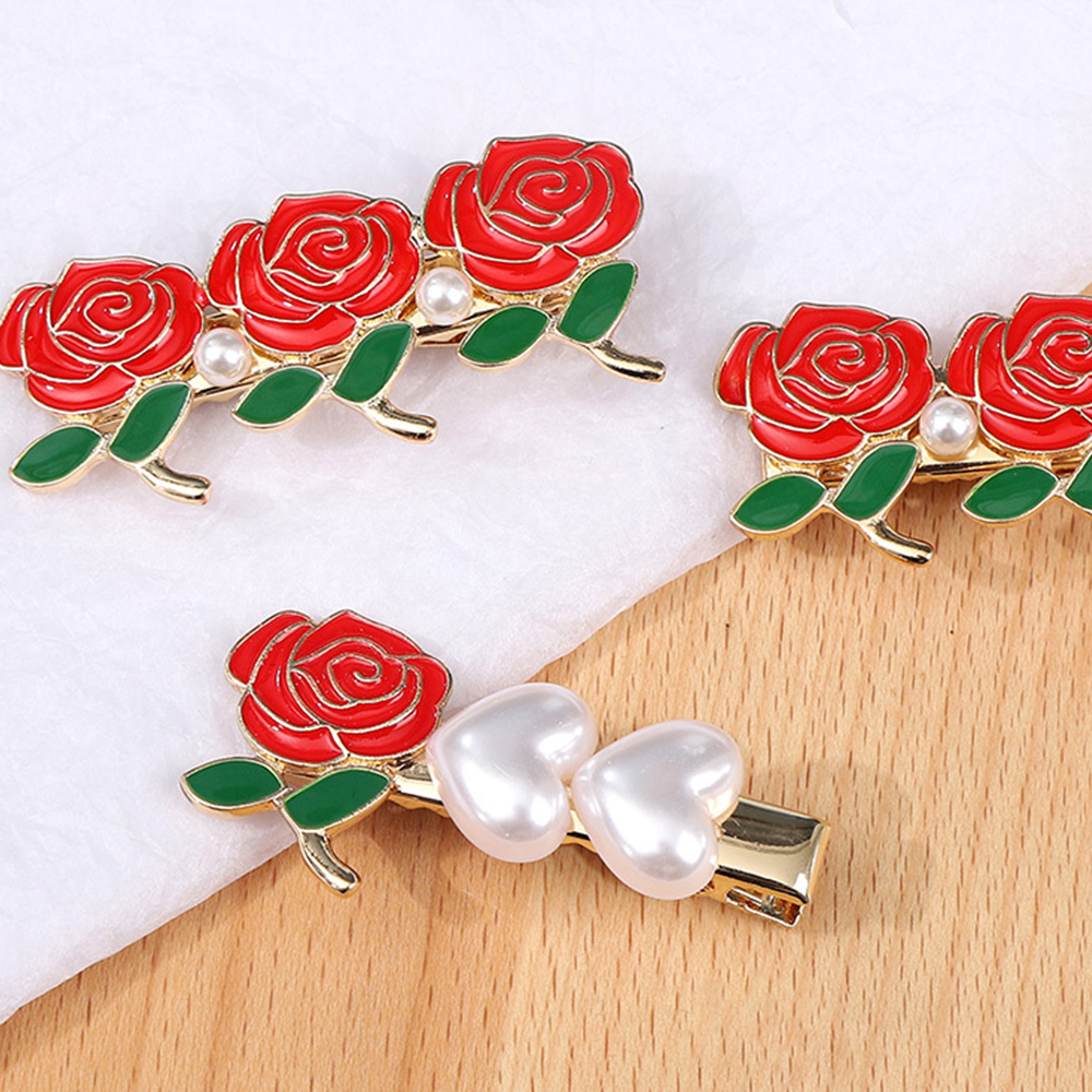 Kẹp Tóc Hoa Hồng Đính Ngọc Trai Dễ Thương Cho Nữ
