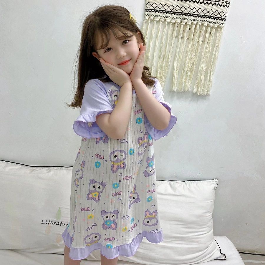 Đầm Ngủ Mùa Hè Vải Mỏng Thoáng Khí In Họa Tiết Hoạt Hình Dễ Thương Thoải Mái Phong Cách Phương Tây Cho Bé Gái 2022