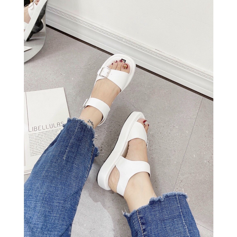 Sandal Nữ Đế Bọc 2p Chất Da Chuẩn Xịn Mút Bọc Da Nhẹ Khóa Bạc Cực Xinh - Chi Chanh Store