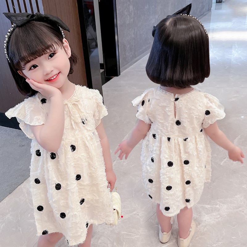 2021 Bé gái Mùa hè Hàn Quốc Tay ngắn áo Jacquard 1--6 Tuổi Trẻ em mỏng Polka Dot Princess Skirt