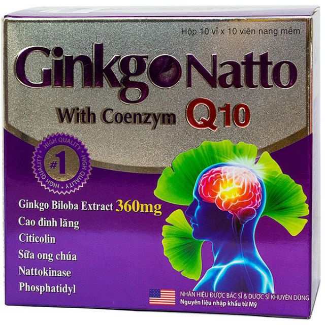Viên uống bổ não GINKO NATTO 360mg giúp tăng cường trí nhớ, hỗ trợ tuần hoàn máu não - Hộp 100 viên