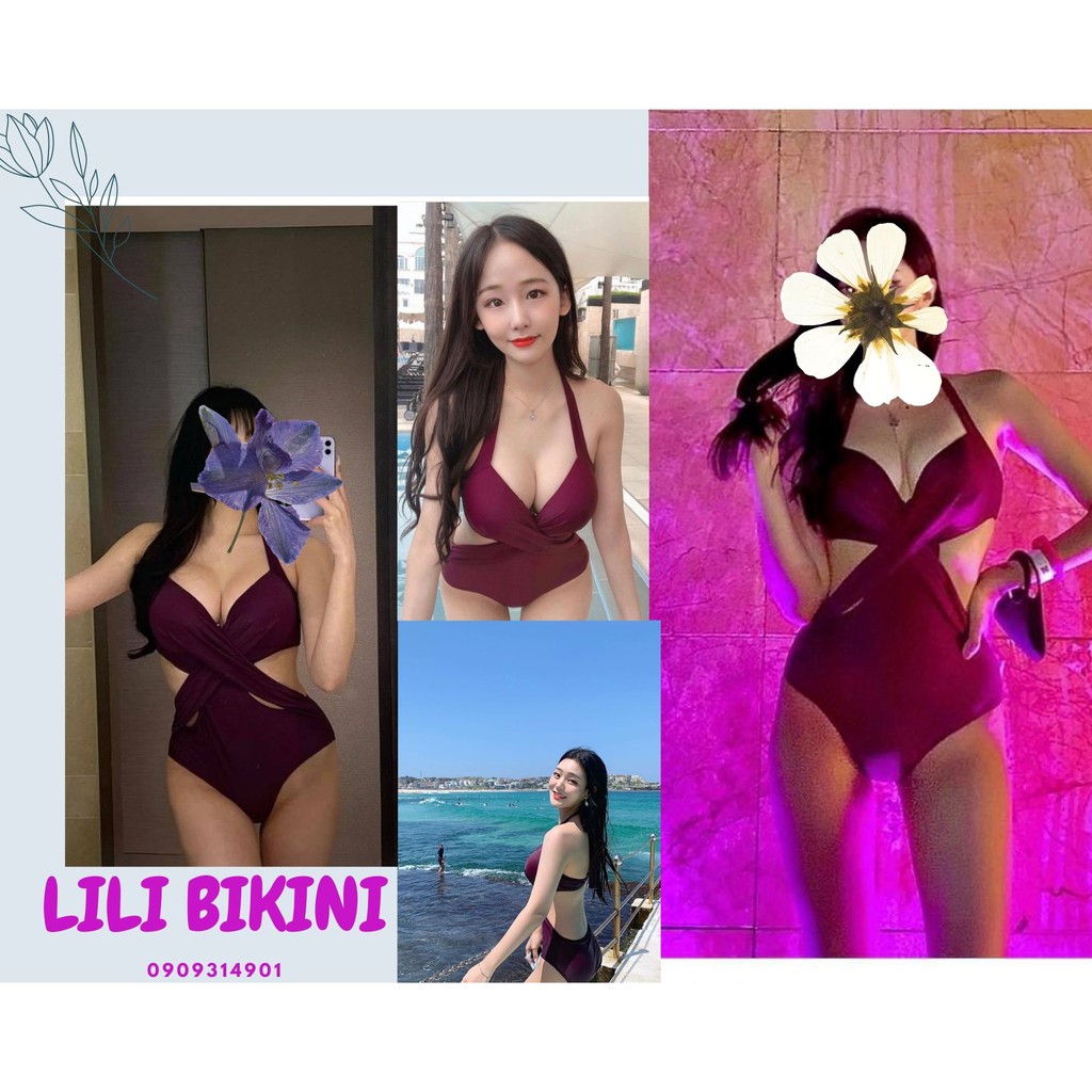 Có sẵn - Bikini bán chạy tại Hàn quốc màu tím sẫm, đen tôn dáng sexy, màu tôn da một mảnh đồ bơi