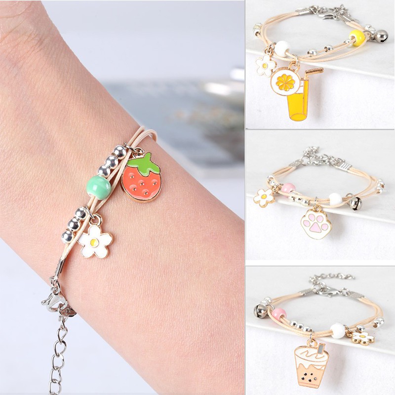 Vòng tay hợp kim mặt trang trí họa tiết bằng gốm đáng yêu cho nữ