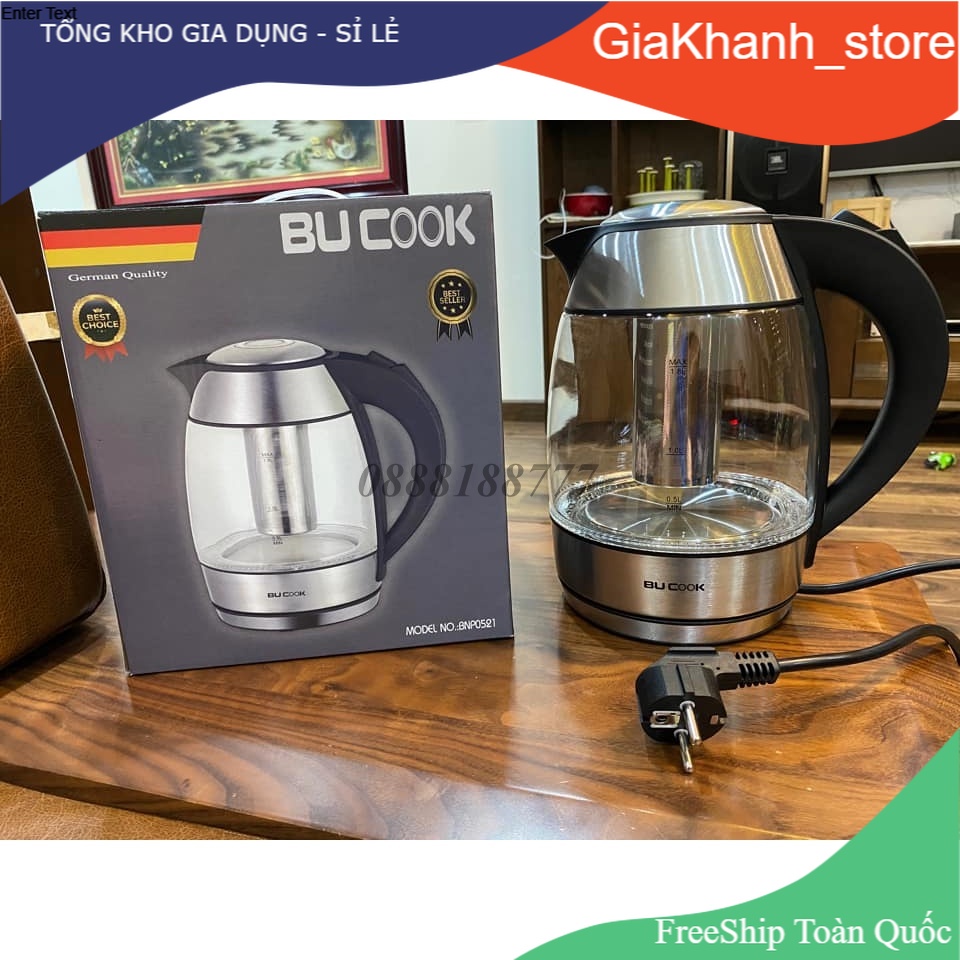 Ấm Siêu Tốc, Bình Siêu Tốc Thủy Tinh Cao Cấp BUCOOK BNP0521 1.8L