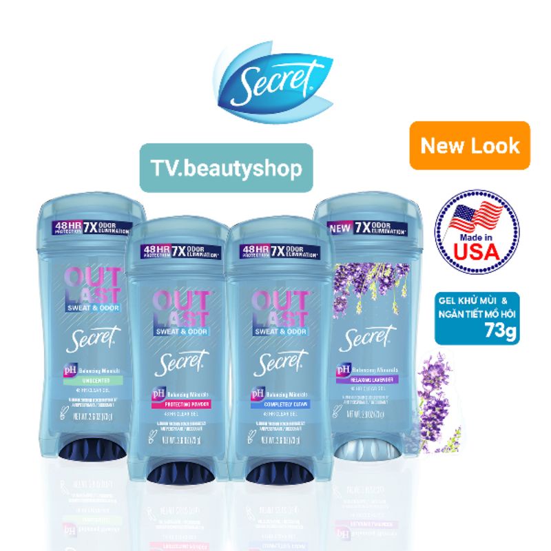 Lăn khử mùi nữ Secret Clear Gel 73g Lavender I Protecting Powder I Completely Clean I Unscented